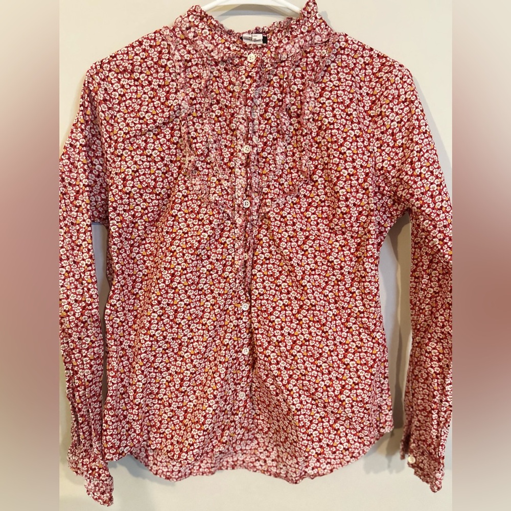 J. Crew Band-Collar Ruffled Button-up